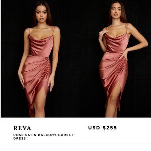 House of CB Reva Satin Gathered Corset Dress color rose